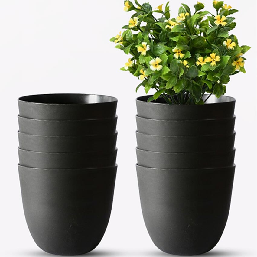 Modern Stackable Matte Black Round Pots Without Plant | 7 x 4 inches