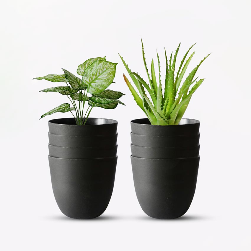 Modern Stackable Matte Black Round Pots Without Plant | 7 x 4 inches