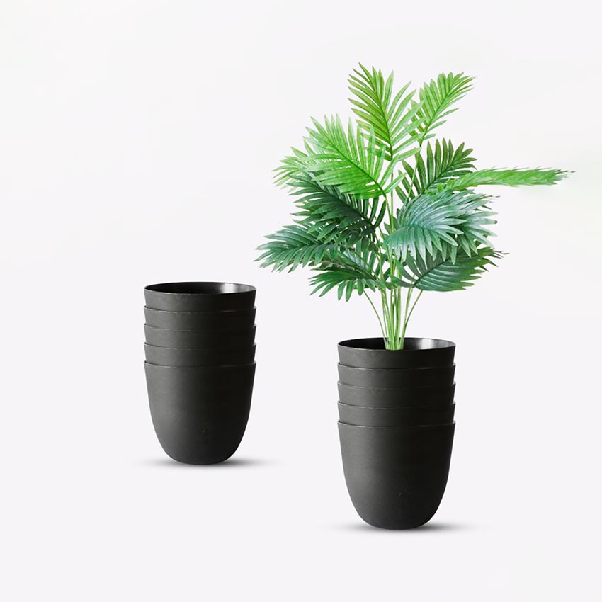 Modern Stackable Matte Black Round Pots Without Plant | 7 x 4 inches