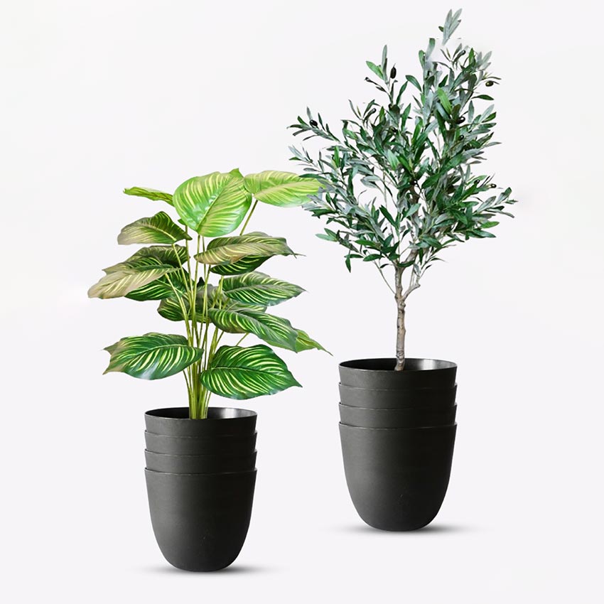 Modern Stackable Matte Black Round Pots Without Plant | 7 x 4 inches