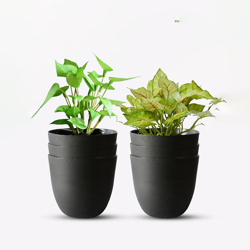 Modern Stackable Matte Black Round Pots Without Plant | 7 x 4 inches