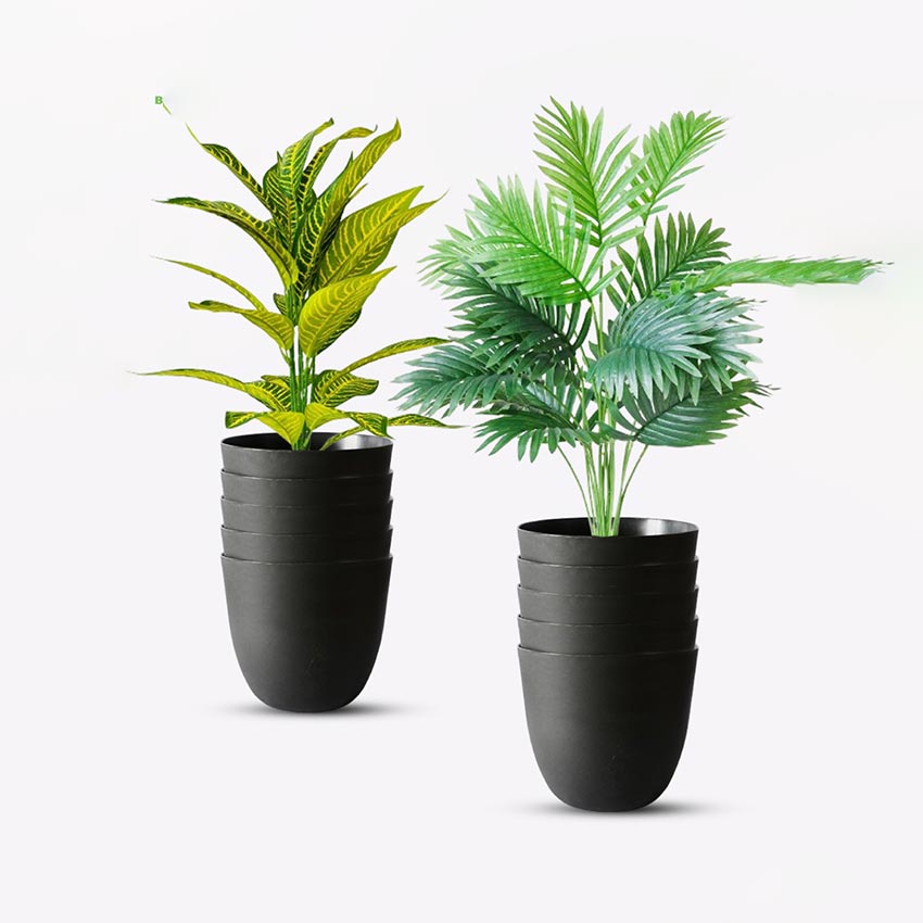 Modern Stackable Matte Black Round Pots Without Plant | 7 x 4 inches