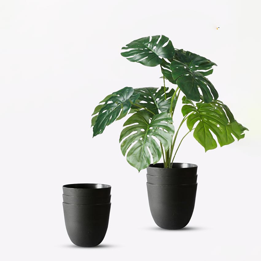Modern Stackable Matte Black Round Pots Without Plant | 7 x 4 inches