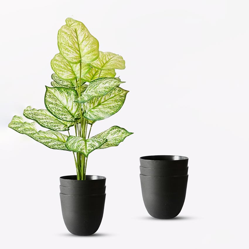 Modern Stackable Matte Black Round Pots Without Plant | 7 x 4 inches