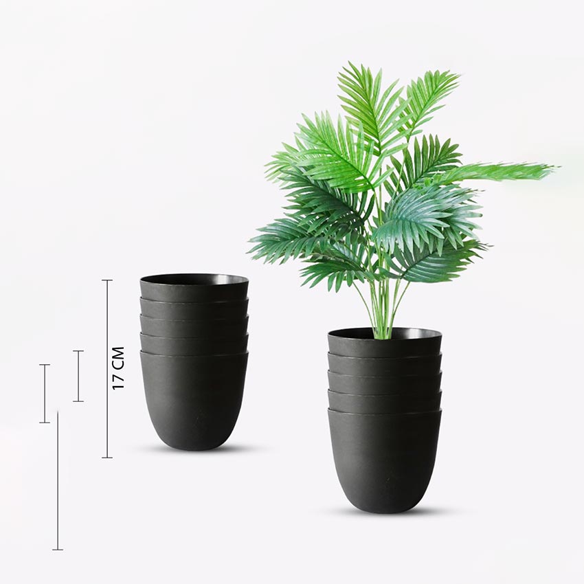 Modern Stackable Matte Black Round Pots Without Plant | 7 x 4 inches