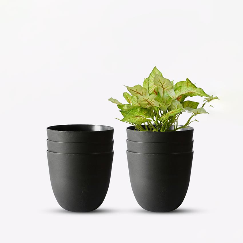 Modern Stackable Matte Black Round Pots Without Plant | 7 x 4 inches
