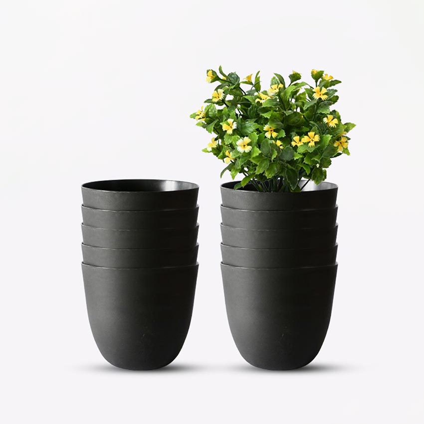 Modern Stackable Matte Black Round Pots Without Plant | 7 x 4 inches