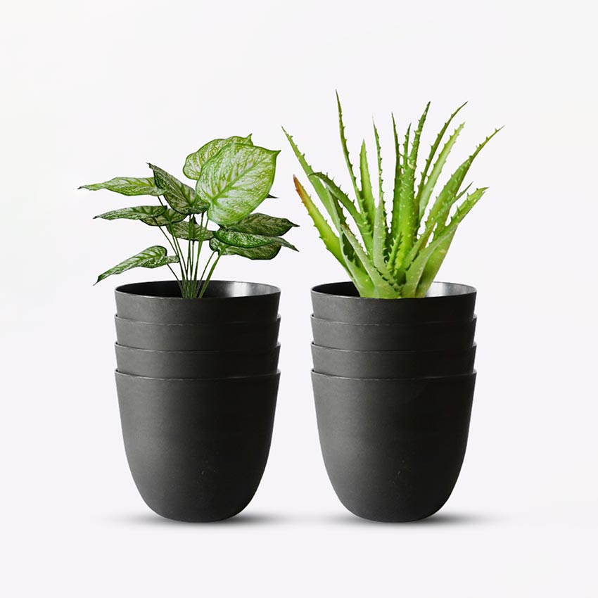 Modern Stackable Matte Black Round Pots Without Plant | 7 x 4 inches