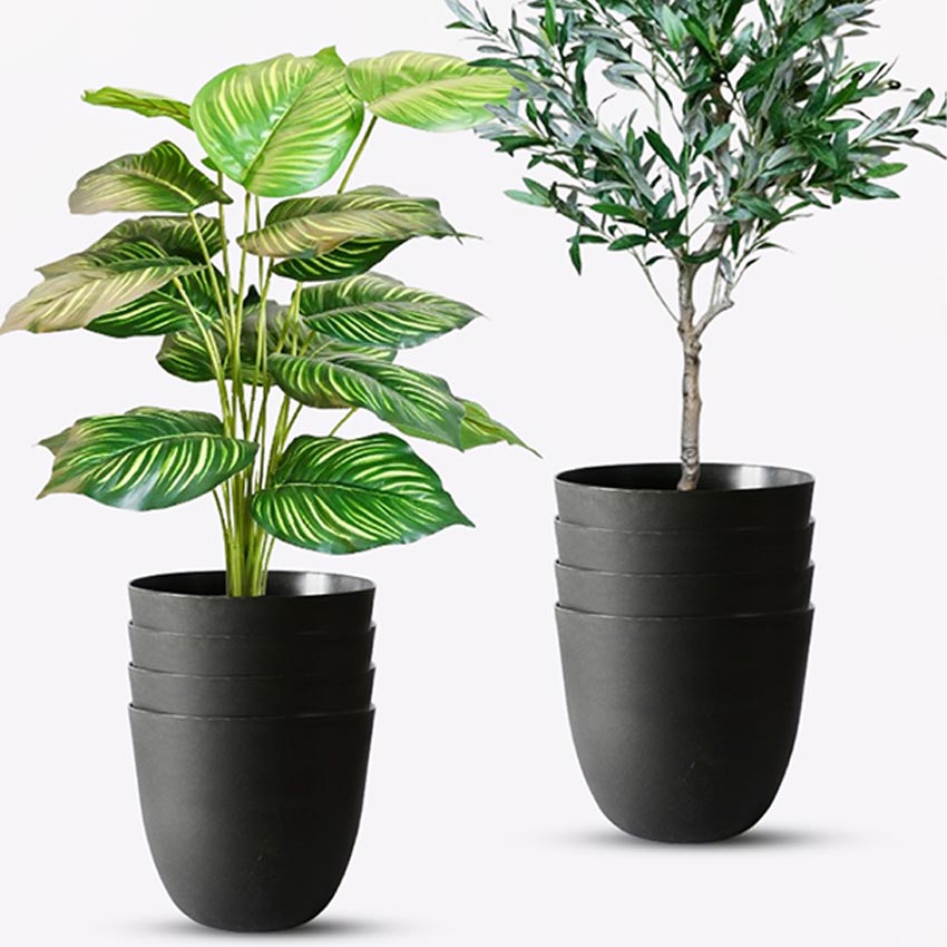 Modern Stackable Matte Black Round Pots Without Plant | 7 x 4 inches