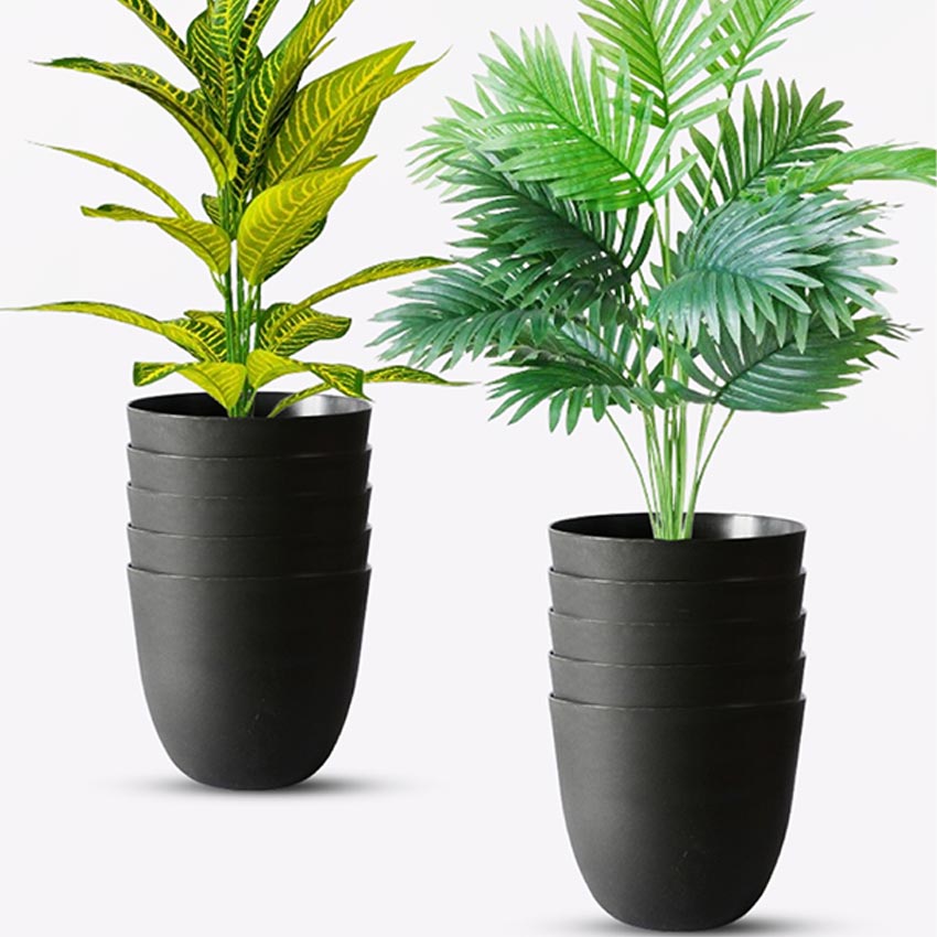 Modern Stackable Matte Black Round Pots Without Plant | 7 x 4 inches