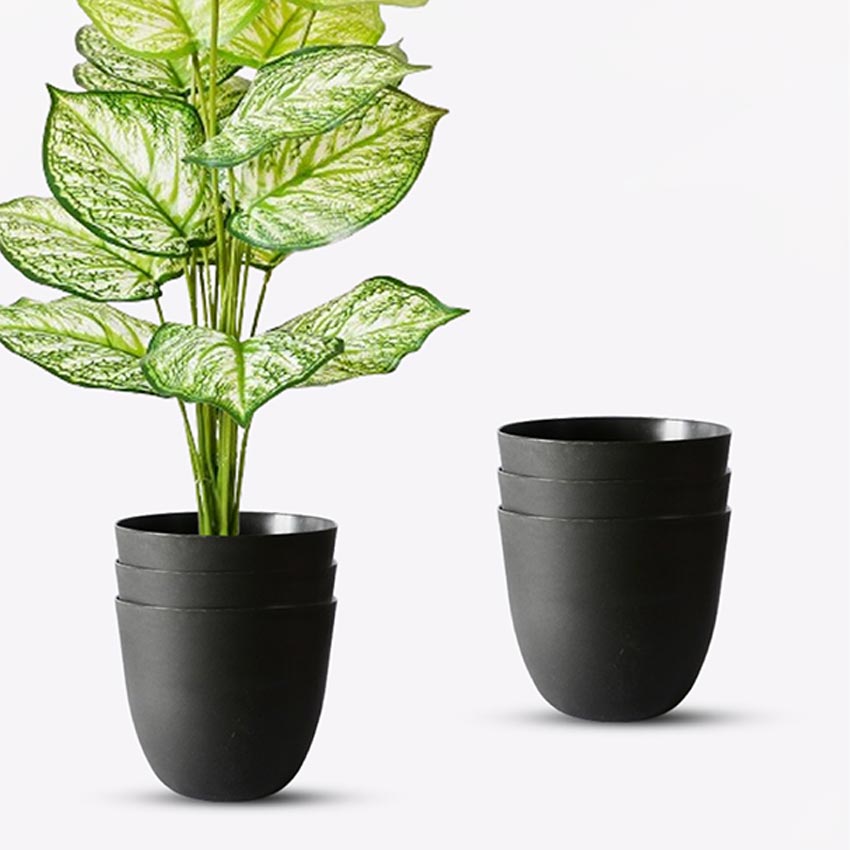 Modern Stackable Matte Black Round Pots Without Plant | 7 x 4 inches