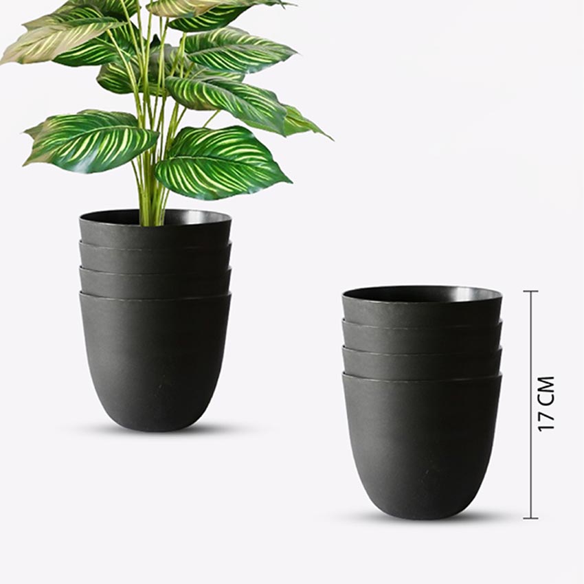 Modern Stackable Matte Black Round Pots Without Plant | 7 x 4 inches