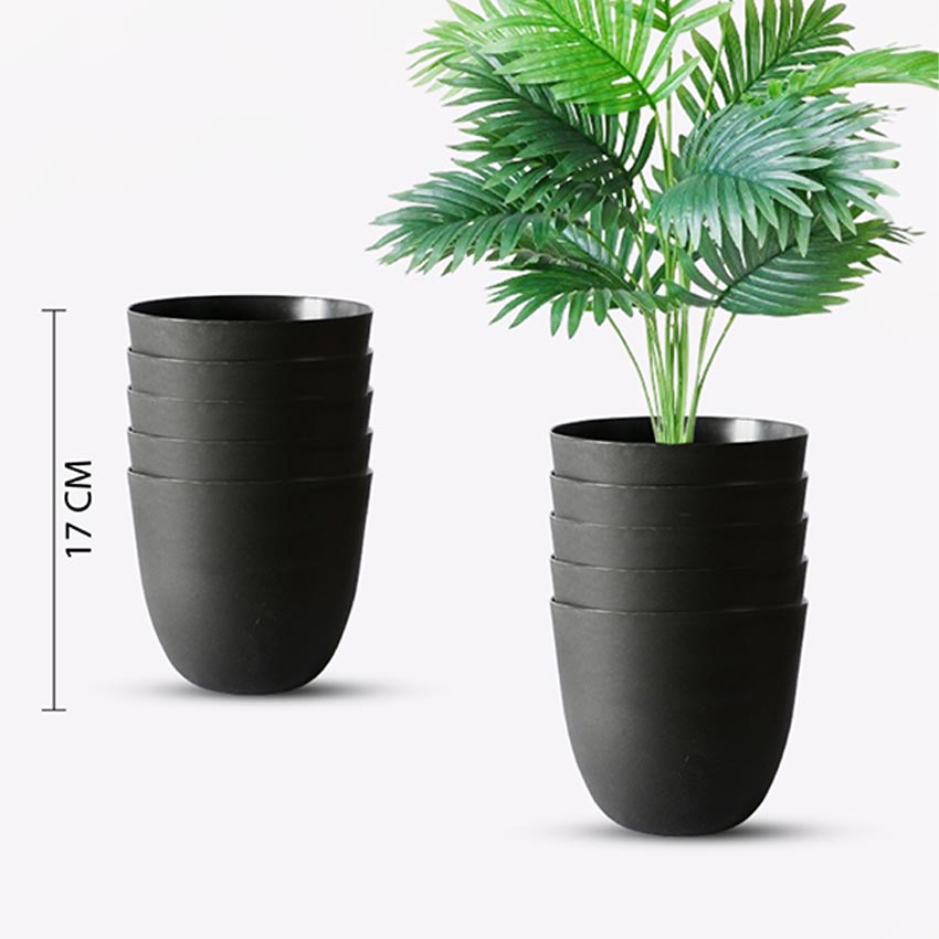 Modern Stackable Matte Black Round Pots Without Plant | 7 x 4 inches