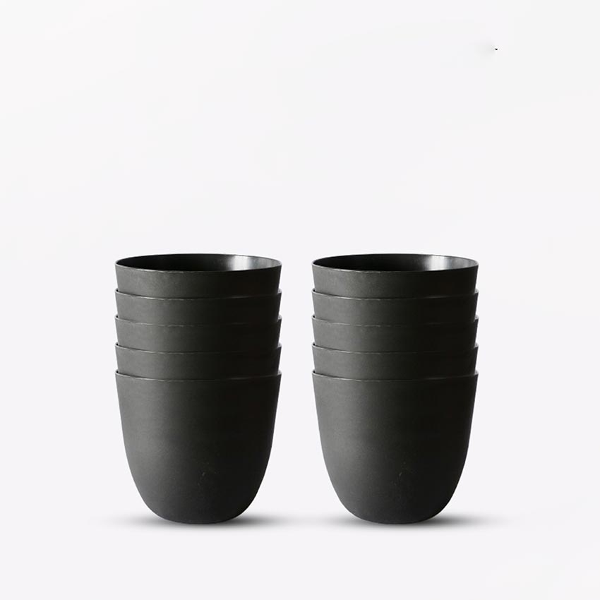 Modern Stackable Matte Black Round Pots Without Plant | 7 x 4 inches