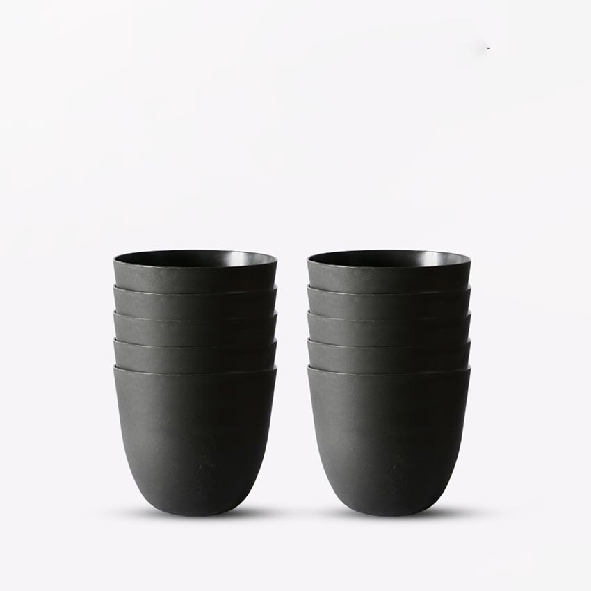 Modern Stackable Matte Black Round Pots Without Plant | 7 x 4 inches