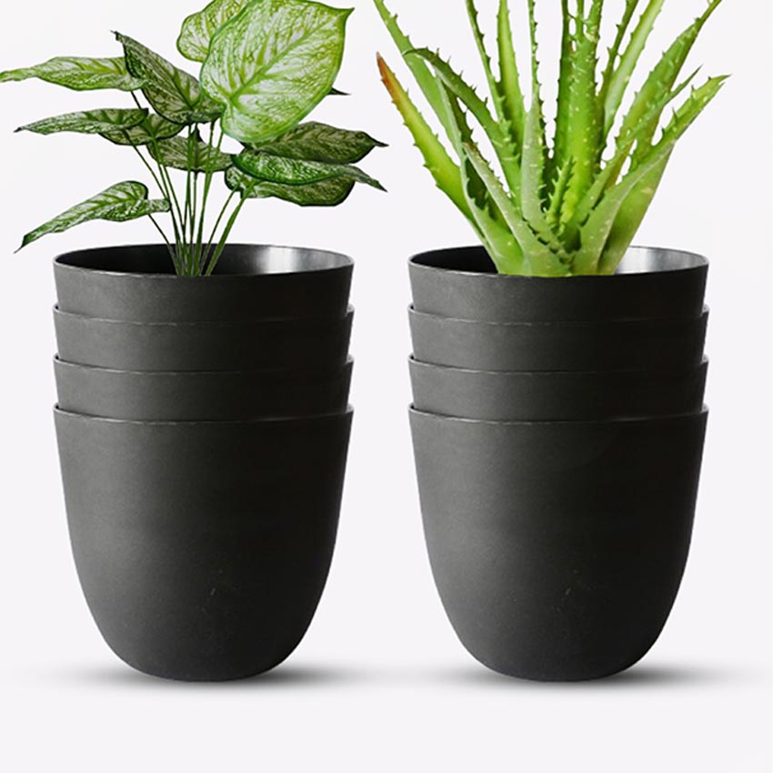 Modern Stackable Matte Black Round Pots Without Plant | 7 x 4 inches