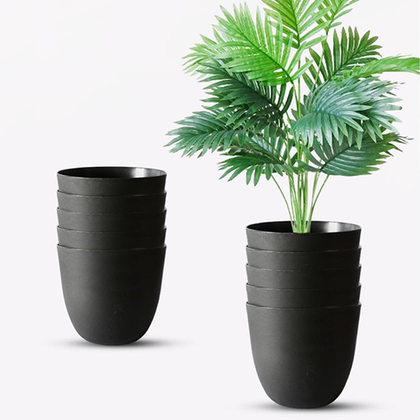 Modern Stackable Matte Black Round Pots Without Plant | 7 x 4 inches