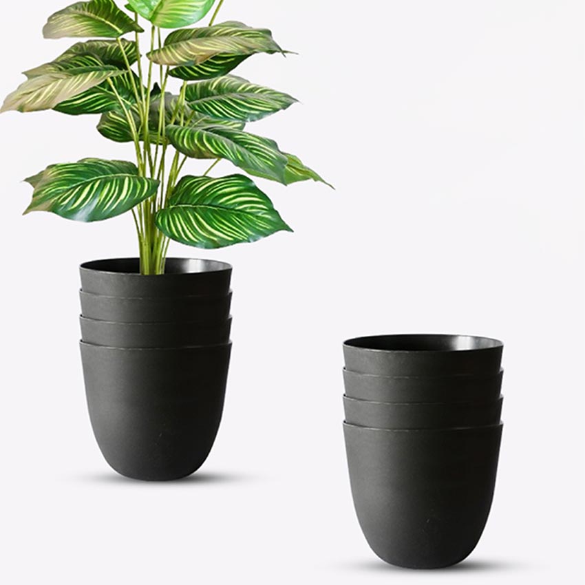 Modern Stackable Matte Black Round Pots Without Plant | 7 x 4 inches