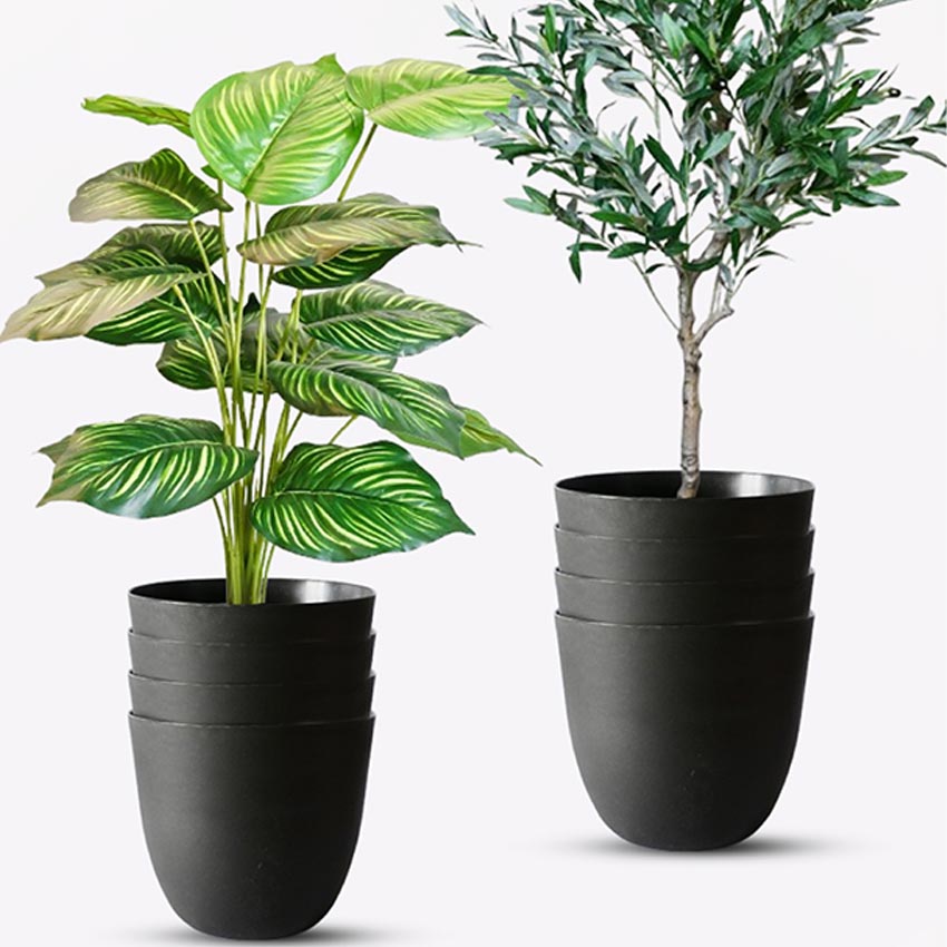 Modern Stackable Matte Black Round Pots Without Plant | 7 x 4 inches