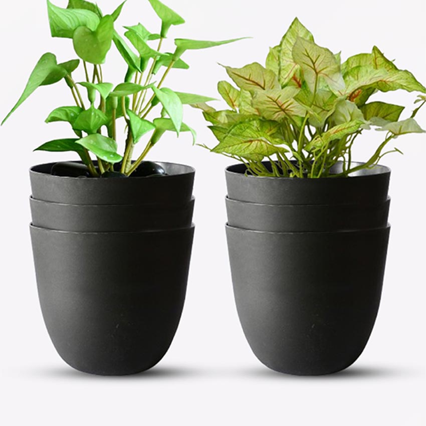 Modern Stackable Matte Black Round Pots Without Plant | 7 x 4 inches