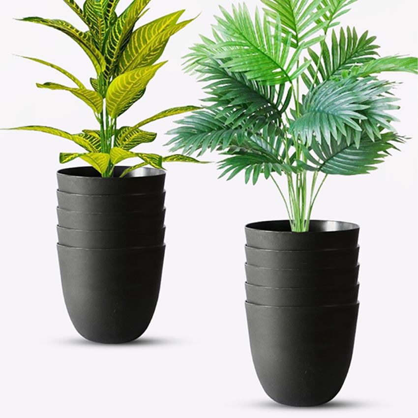 Modern Stackable Matte Black Round Pots Without Plant | 7 x 4 inches