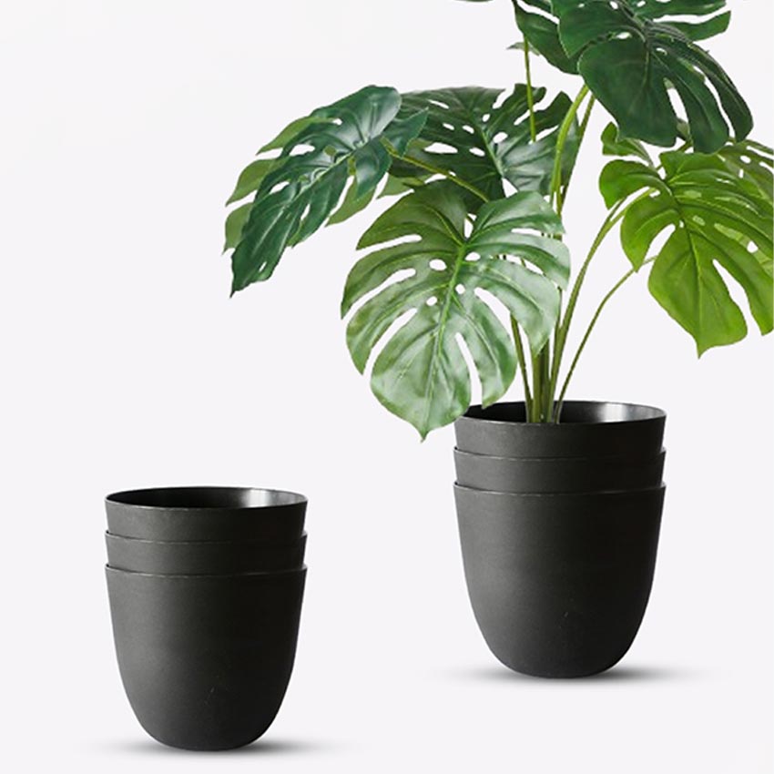 Modern Stackable Matte Black Round Pots Without Plant | 7 x 4 inches