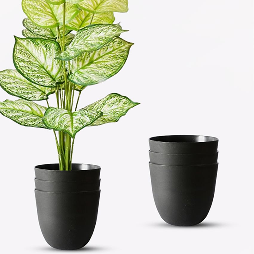 Modern Stackable Matte Black Round Pots Without Plant | 7 x 4 inches