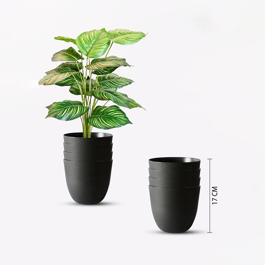 Modern Stackable Matte Black Round Pots Without Plant | 7 x 4 inches