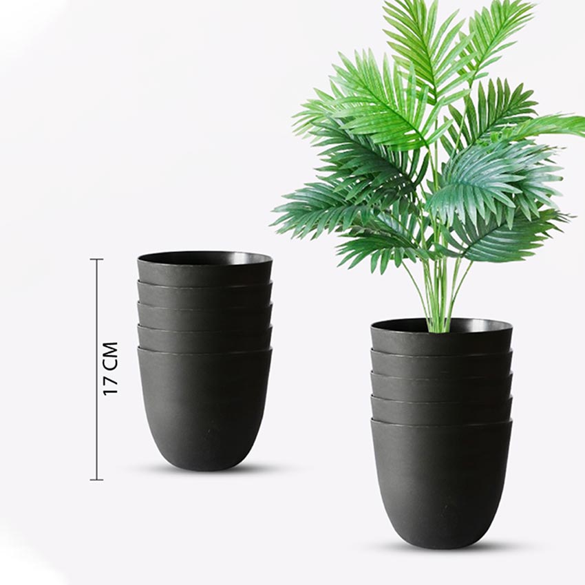 Modern Stackable Matte Black Round Pots Without Plant | 7 x 4 inches