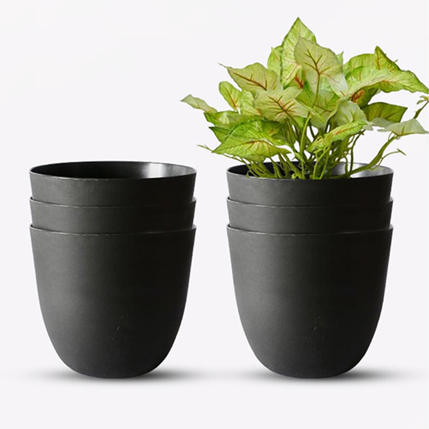 Modern Stackable Matte Black Round Pots Without Plant | 7 x 4 inches