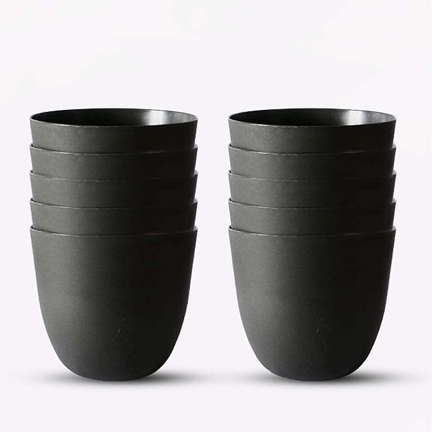 Modern Stackable Matte Black Round Pots Without Plant | 7 x 4 inches