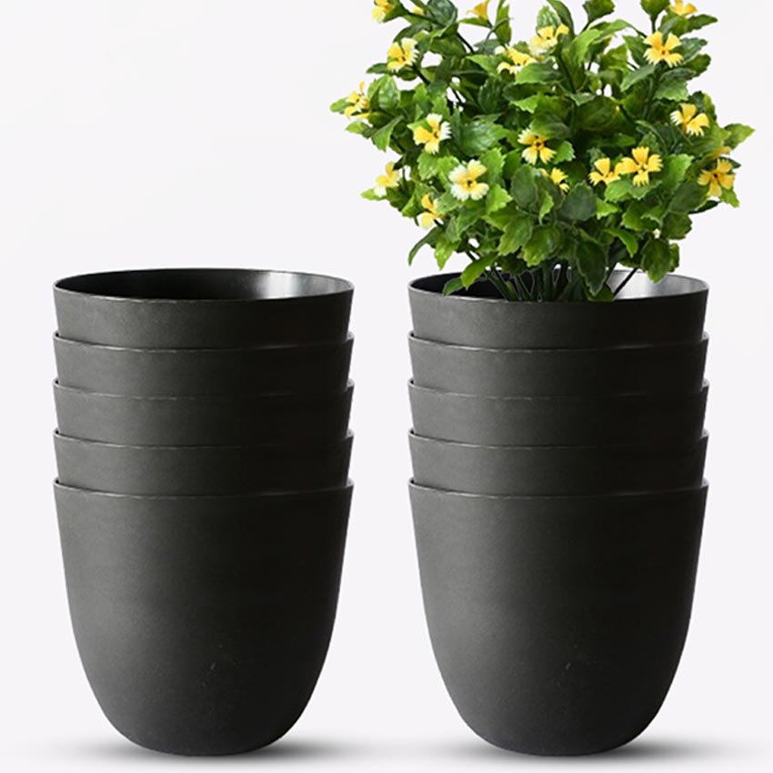 Modern Stackable Matte Black Round Pots Without Plant | 7 x 4 inches
