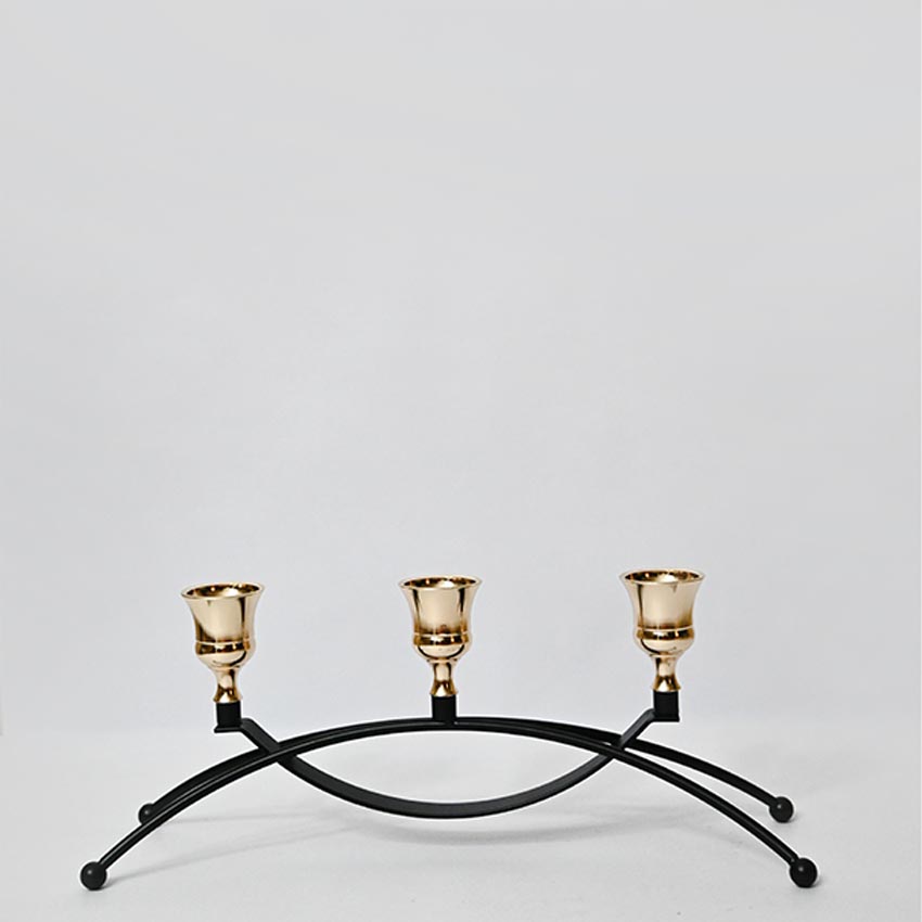 Triple Arched Metal Candle Holder Without Candles | 4 x 3 x 11 inches