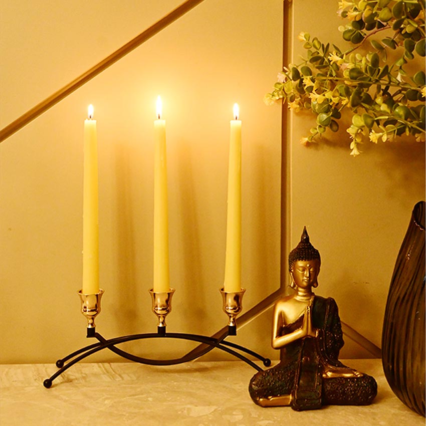 Triple Arched Metal Candle Holder Without Candles | 4 x 3 x 11 inches