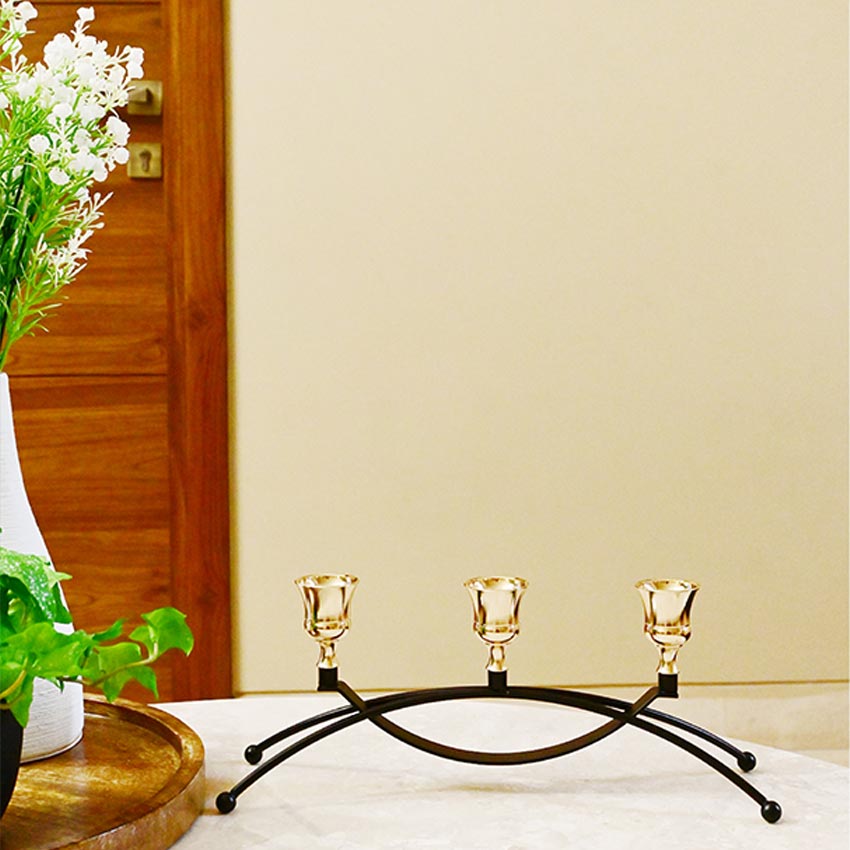 Triple Arched Metal Candle Holder Without Candles | 4 x 3 x 11 inches