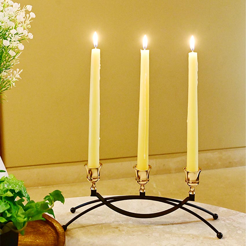 Triple Arched Metal Candle Holder Without Candles | 4 x 3 x 11 inches