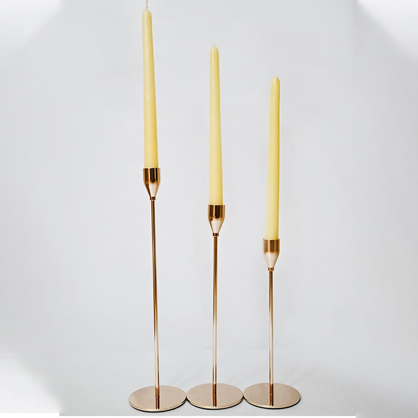 Tall Gold Finish Brass Candle Stand Trio Without Candles | Set of 3
