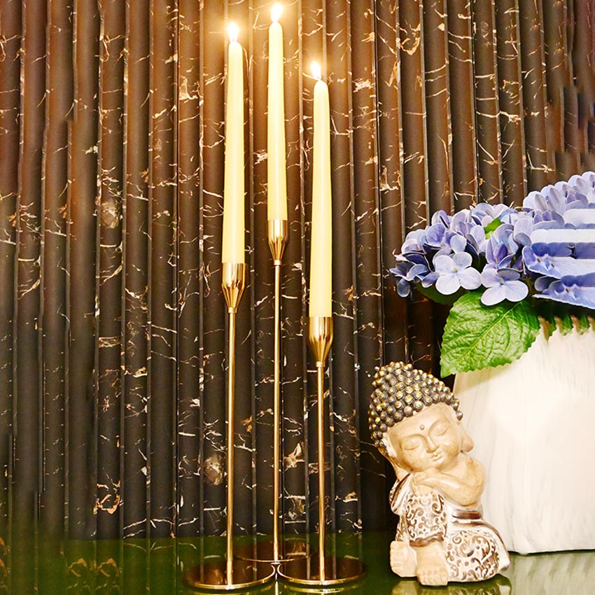 Tall Gold Finish Brass Candle Stand Trio Without Candles | Set of 3