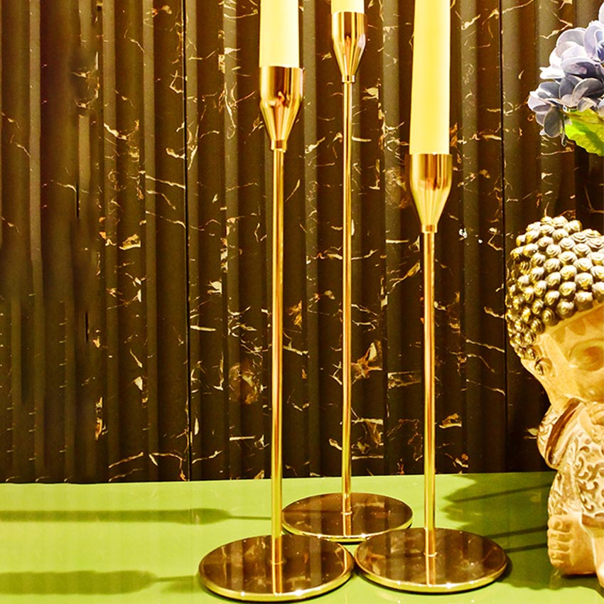 Tall Gold Finish Brass Candle Stand Trio Without Candles | Set of 3