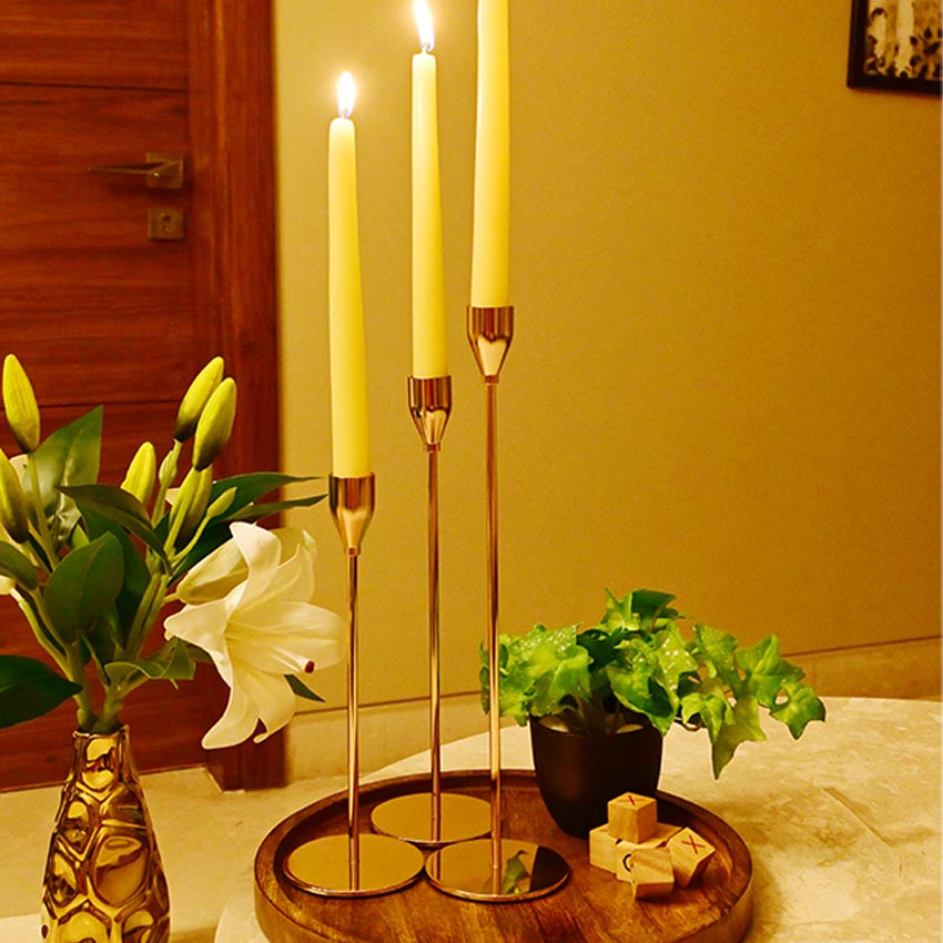 Tall Gold Finish Brass Candle Stand Trio Without Candles | Set of 3