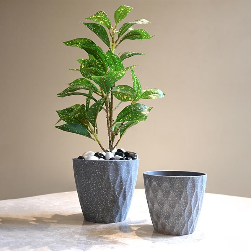 Modern Abstract Dark Grey Textured Planter Small Pot Without Plant | 5 x 5 inches