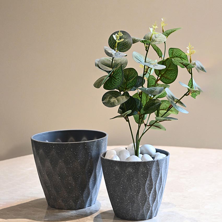 Modern Abstract Dark Grey Textured Planter Small Pot Without Plant | 5 x 5 inches