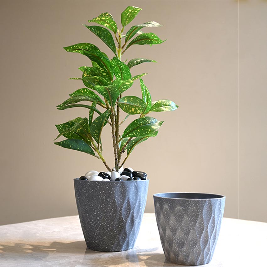 Modern Abstract Dark Grey Textured Planter Small Pot Without Plant | 5 x 5 inches