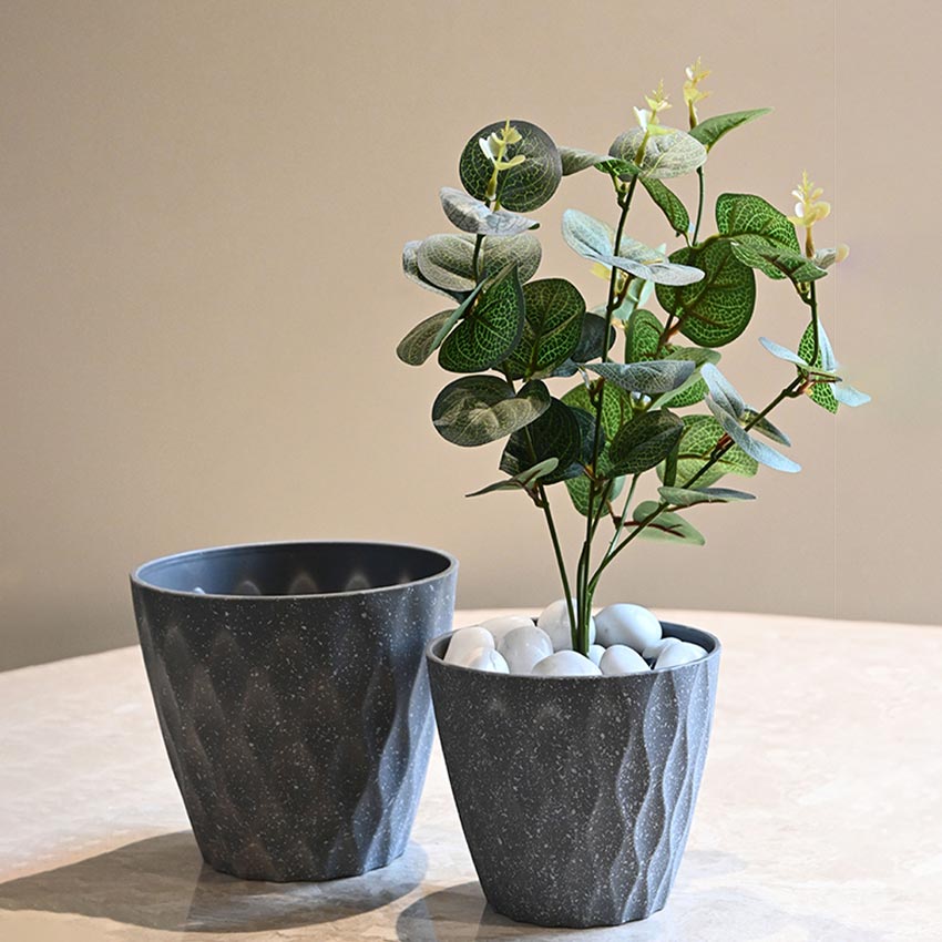 Modern Abstract Dark Grey Textured Planter Small Pot Without Plant | 5 x 5 inches