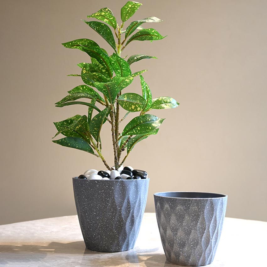 Modern Abstract Dark Grey Textured Planter Small Pot Without Plant | 6 x 5 inches