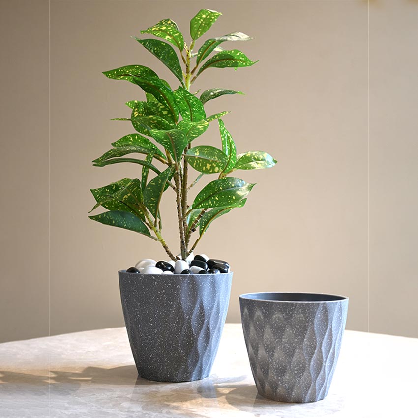 Modern Abstract Dark Grey Textured Planter Small Pot Without Plant | 6 x 5 inches
