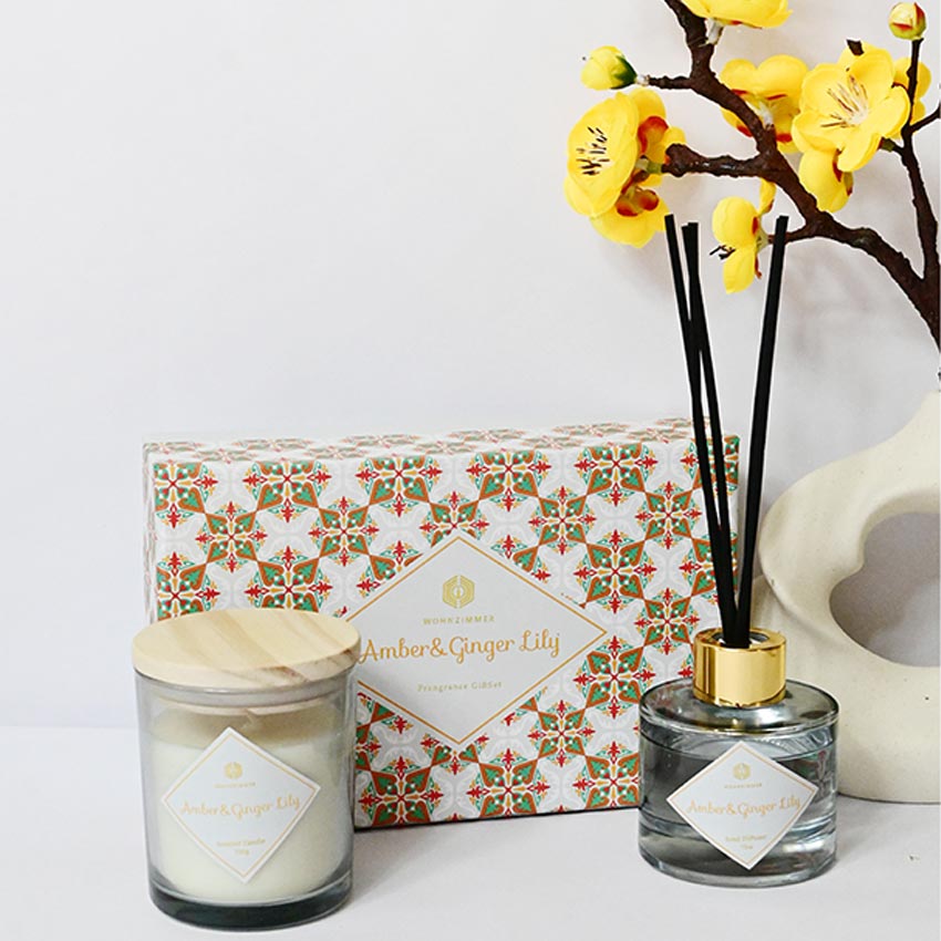 Reed Fragrance Diffuser and Scented Candle Gift Set | 11 x 5 x 3 inches