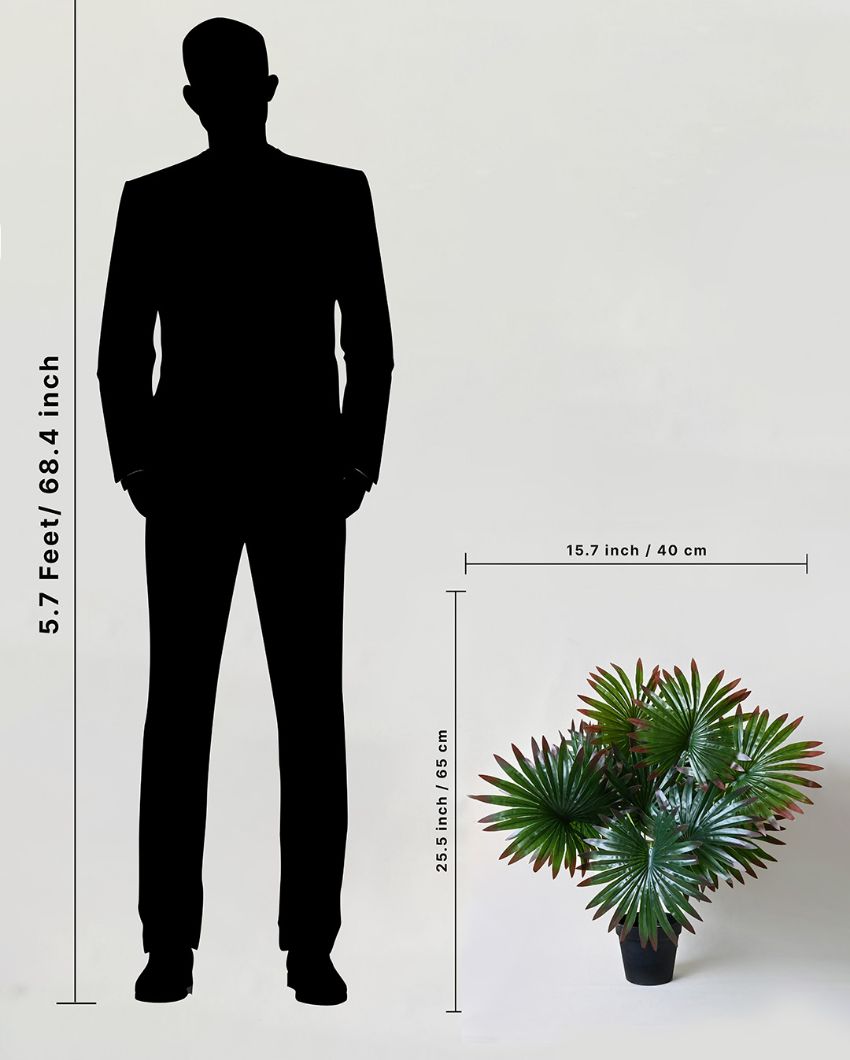 Palm Artificial Polyester Plant with Pot | 12 Leaves | 2 feet