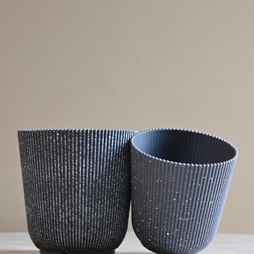 Ribbed Charcoal Black Planter Small Pot Set for Indoor Decor | 4 x 5 inches