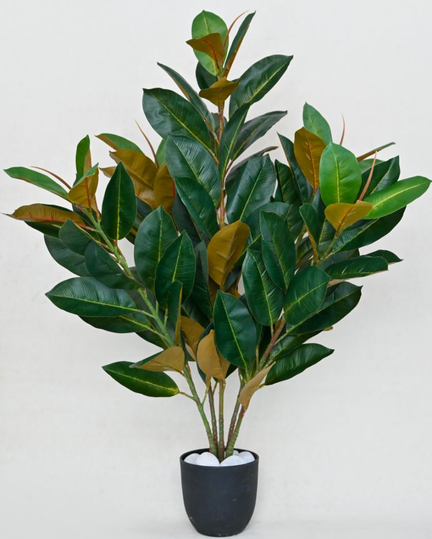 Polyester Rubber Plant With Black Pot | 104 Light Green Leaves | 3 Ft
